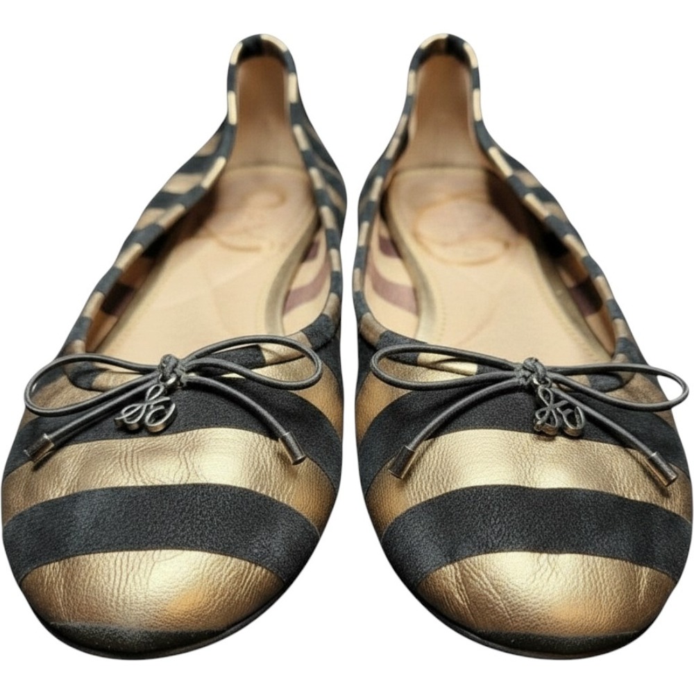 Sam Edelman Felicia Shoes Womens Size 8.5 Gold Striped Ballet Flats‎ Slip On